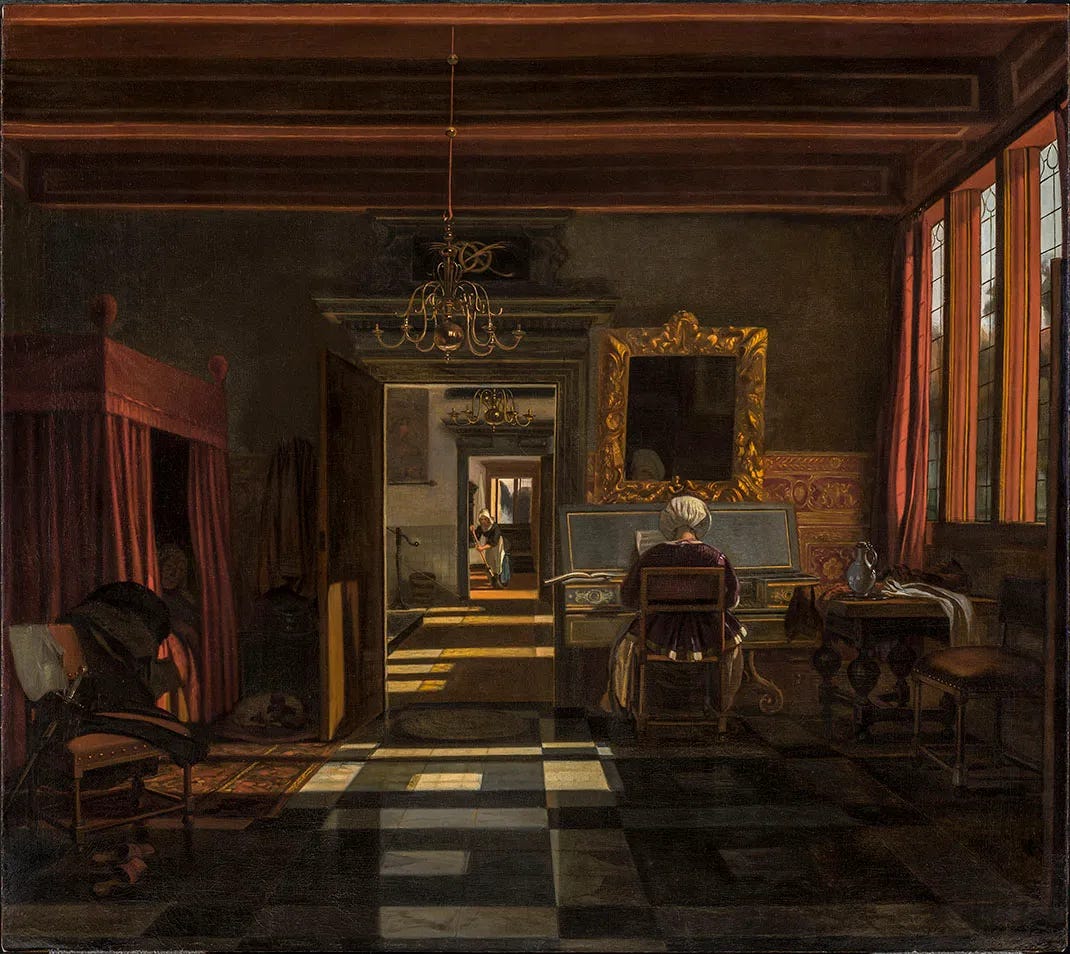 Interior with a Woman Playing a Virginal by Emmanuel De Witte